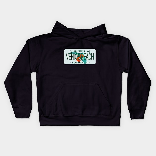 Venice Beach Florida License Plate Kids Hoodie by Mel's Designs